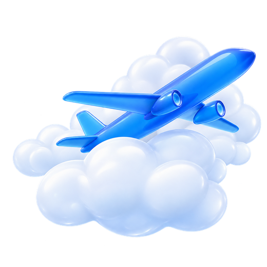 Ícone de avião sobre nuvens representando comunicação prática e viagens